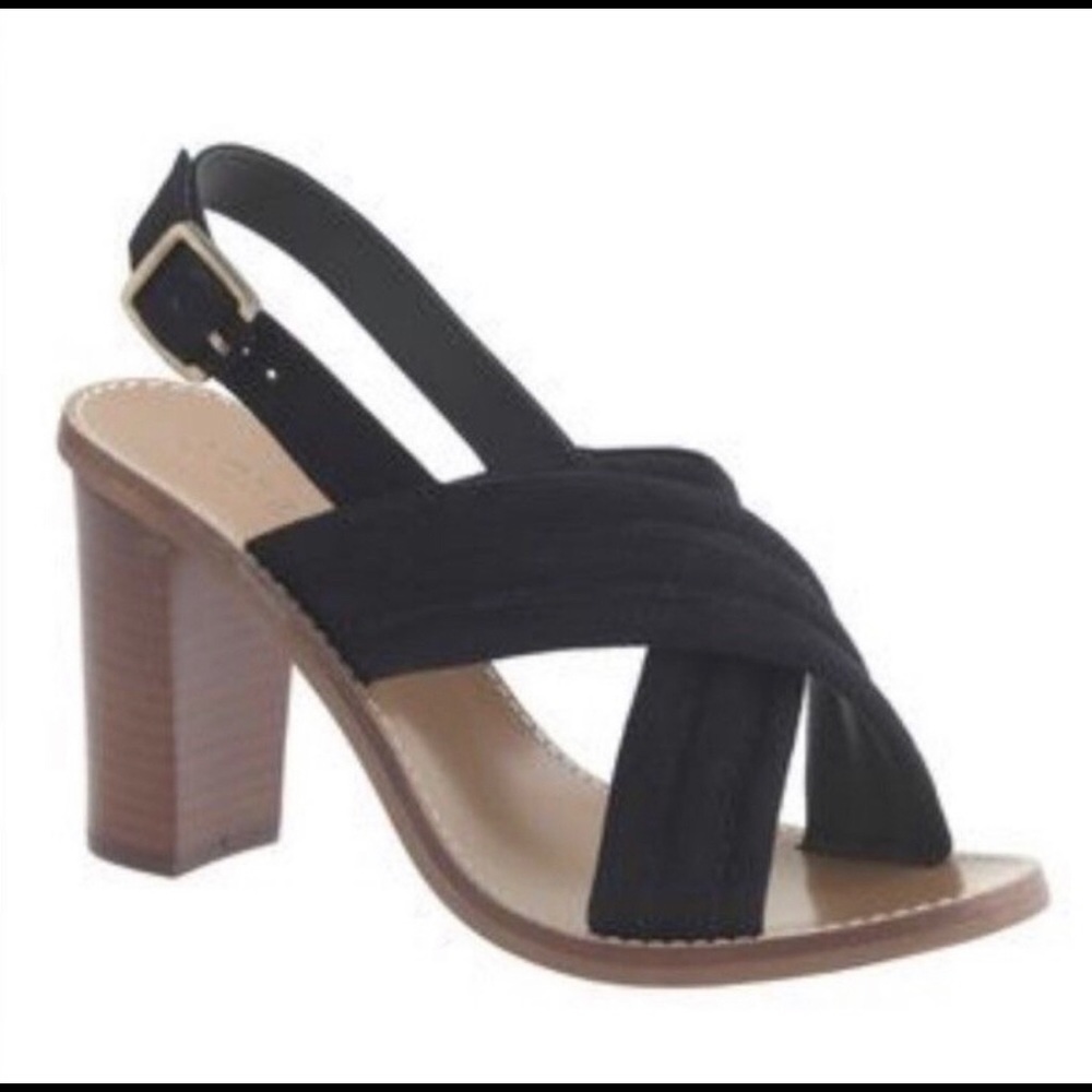 Black Criss Cross JCrew Block Heel Sandals